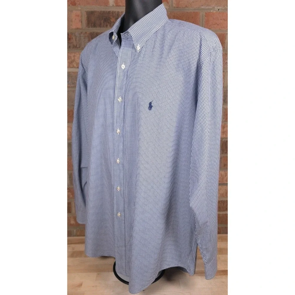 Polo Ralph Lauren Yarmouth Shirt Mens 17 34/35 Blue Gingham Check Button Down